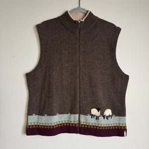 Woolrich Sweater Vest Womens XL Sheep Pasture Full Zip Knit Wool Blend Brown